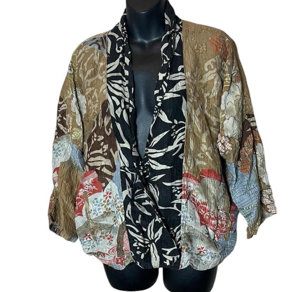 Citron Santa Monica‎ open front kimono large earthy neutral artsy Asian inspired